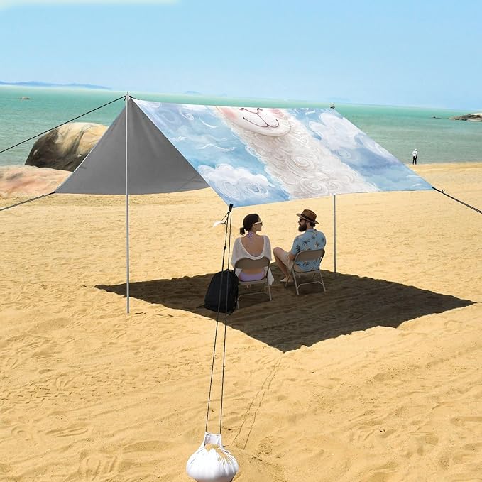 ALAZA Cute Llama Alpaca Clouds Beach Tent Sun Shelter UPF50+ Protection Beach Shade Canopy w/ 4 Sandbags for Outdoor Camping Fishing Backyard Fun Picnic 10x9 ft