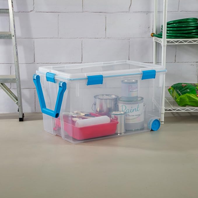 Sterilite 9-Pack Gasket Box Weather-Resistant Storage Bins with Latching Lids 120 Quart - Heavy-Duty Organizing Containers for Closet Bathroom and Office