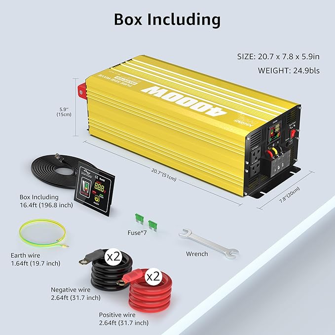 XWJNE 4000W Pure Sine Wave Power Inverter 12V DC to 120V AC Converter with LED Display and Remote Controller for Home RV Truck Off-Grid Solar Power