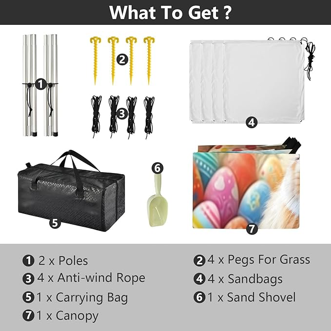 Easter Bunny and Colorful Eggs Beach Tent Sun Shelter Set UPF50+ UV Protection 10.5 x 9.19 FT Camping Shade Canopy with Sandbags Sand Anchors Carrying Bag and Others
