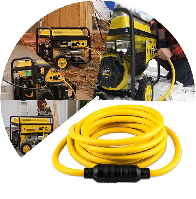 50 FEET Heavy Duty Generator Locking Power Cord NEMA L14-30P/L14-30R4 Prong 10 Gauge SJTW Cable 125/250V 30Amp 7500 Watts Yellow Generator Lock Extension Cord with UL Listed Yodotek