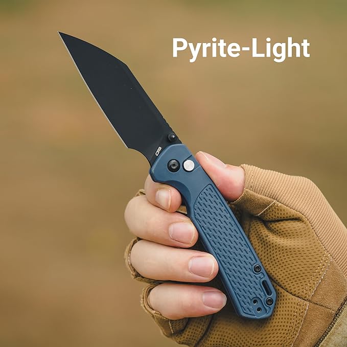CJRB Pyrite-Light Pocket Knife Folding Knife with 3.34'' AR-RPM9 Steel Blade Small Pocket Knife with Pocket Clip for Men Women EDC Knife for Camping Survival Hiking Knives J1945 Blue