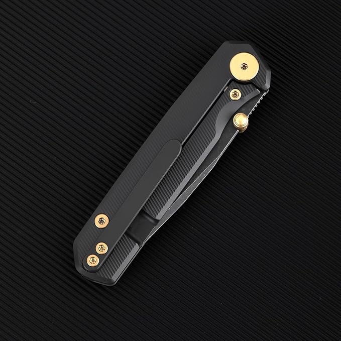 Folding Pocket Knife 2.95 Elmax Blade EDC Knife with Titanium Handle and Frame Lock Small Pocket Knife with Clip for Men Sharp Camping Hiking Hunting Survival Knives (Black)