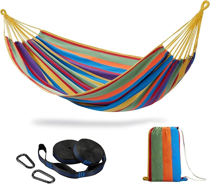 CHULIM Brazilian Double Hammock with Tree StrapsExtra Large 94x63IN2 Persons Hammock for Backyard Patio Outdoor and Indoor450lbs Weight CapacitySoft Woven Cotton Fabric - Tropical