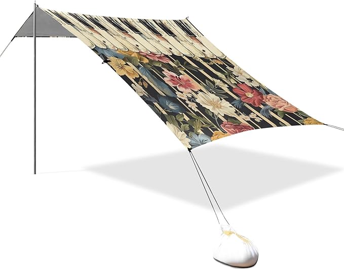 ALAZA Piano Keys Vintage Flowers Beach Tent Sun Shelter Portable Canopy Sunshade for Outdoor Camping Picnics Backyard Fun 10x9 ft