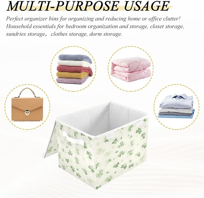 Clover Fabric Storage Bins with Lids and HandleFoldable Storage Bins with LidsCloset Organizers for Clothes Storage Room Organization Office Storage Chest Organizer