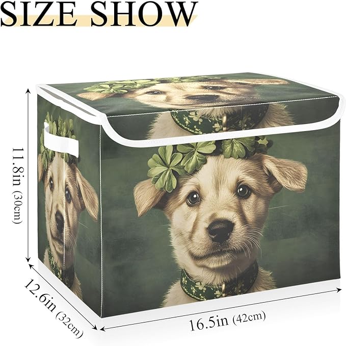 Storage Cube with Lid Little Cute Dog Print 16.5×12.6×11.8 IN Collapsible Large Capacity Foldable Storage Basket Bin Organizer