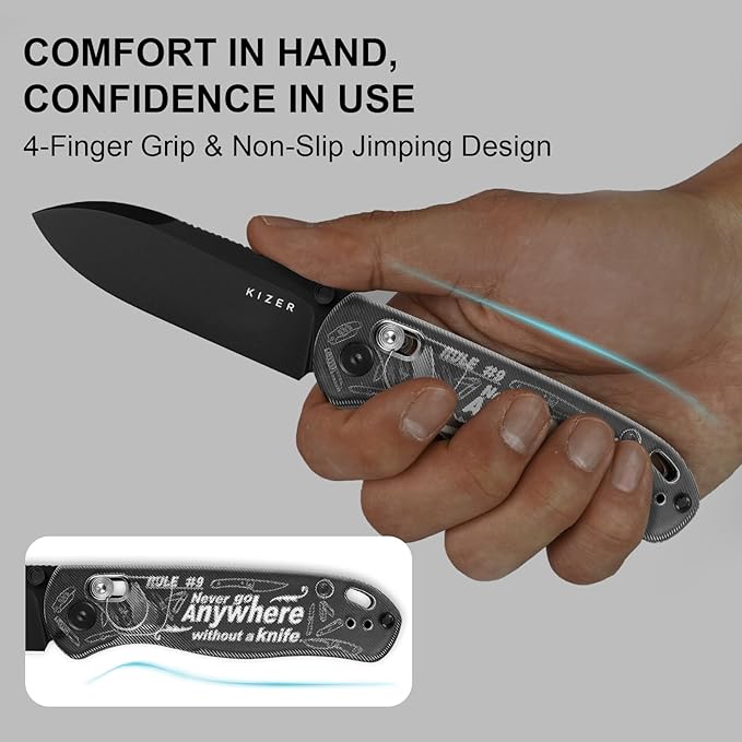 Kizer Drop Bear EDC Pocket Knife 2.97” Nitro-V Blade Acrylic Handle Folding Knife with Thumb Stud Opener Clutch Lock EDC Knives for Men Women Gift V3619A14