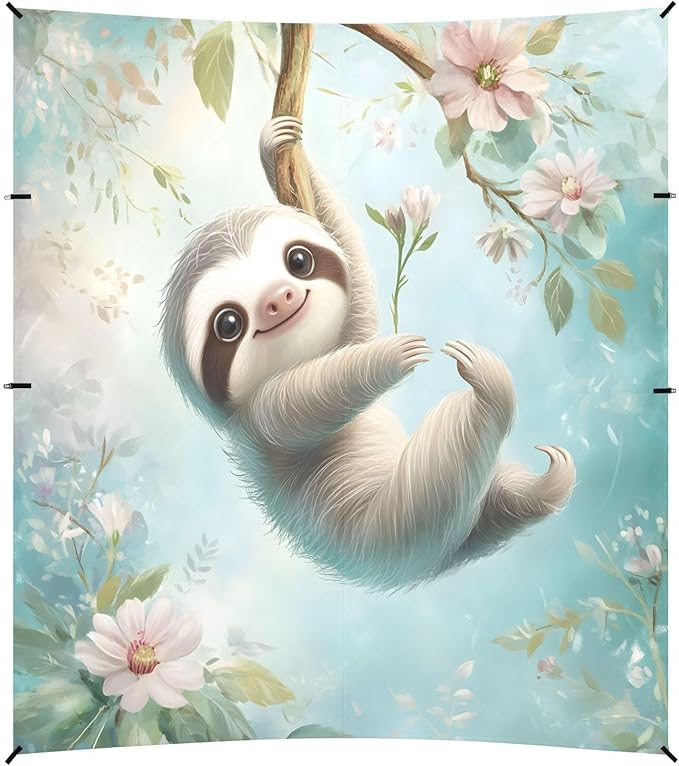 ALAZA Cute Sloth Animal Daisy Beach Tent Sun Shelter UPF50+ Protection Beach Shade Canopy w/ 4 Sandbags for Outdoor Camping Fishing Backyard Fun Picnic 10x9 ft