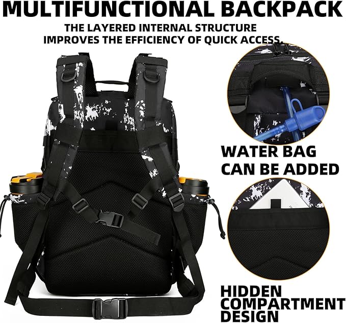 Lovelinks21 25L Tactical Backpack for Men and Women Military Backpack Small Assault Pack Molle Backpack Bug Out Bag Travel Rucksack Daypack (Black Lightning)