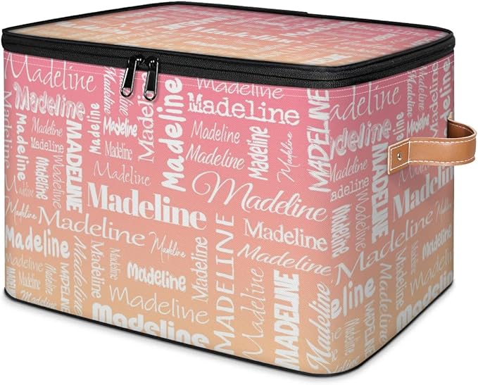 Custom Storage Basket with Name Personalized Keepsake Box with Zipper Lid Foldable Fabric Memory Bin Large capacity with Handle Pink Apricot