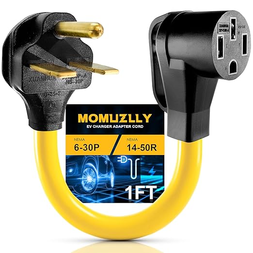 NEMA 6-30P to 14-50R EV Charger Adapter Cord 240V 30 Amp 3 Prong Male Welder Plug to 50 Amp 4 Prong Female Receptacle Power Adapter for EV/Tesla use only ETL Listed 1FT