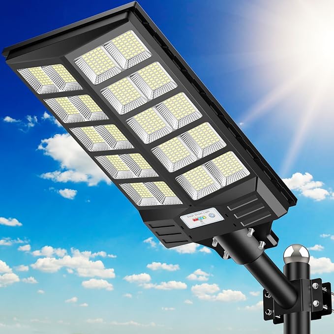 Solar Street Light 8000W Street Light Outdoor High Lumens Parking Lot Lights 6500K Solar Lights Outdoor Motion Sensor Dusk to Dawn for Parking Lot with Remote Control 1 Pack