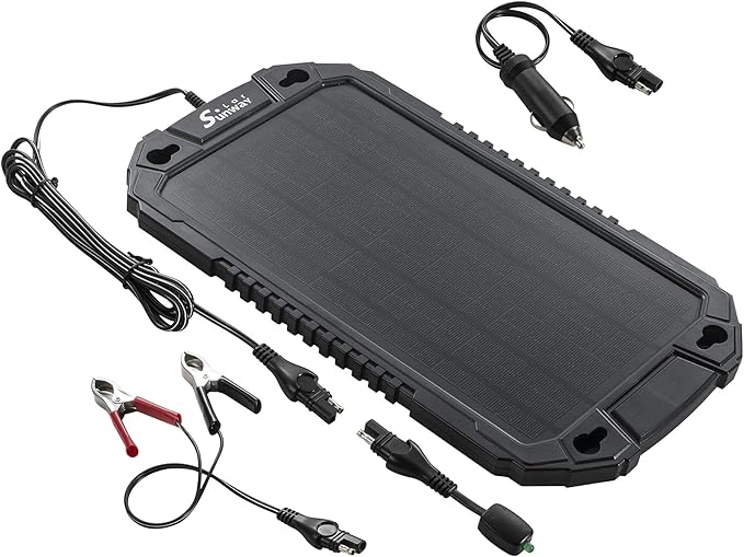 Sunway Solar Car Battery Trickle Charger &amp Maintainer 12Volt 8W Solar Panel Power Charger kit Portable Waterproof for Automotive RV Marine Boat Truck Motorcycle Trailer Tractor Powersports Snowmob