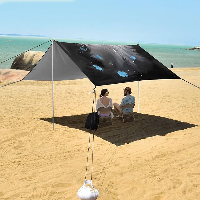 ALAZA White Cat Beach Tent Sun Shelter UPF50+ Protection Beach Shade Canopy w/ 4 Sandbags for Outdoor Camping Fishing Backyard Fun Picnic 10x9 ft