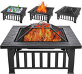 Panovue Multifunctional Fire Pit Table 32 inch Square Metal Firepit Stove Backyard Patio Garden Fireplace for Camping Outdoor Heating Bonfire and Picnic