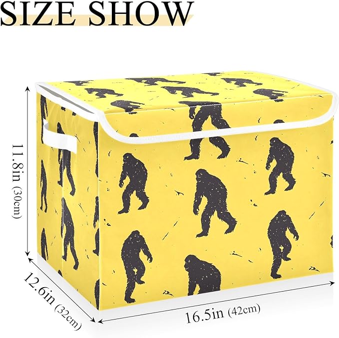 Sasquatch Silhouettes Yellow Storage Cube Bins Basket with Lid Collapsible Flip-top Fabric with Handle for Home Bedroom Closet Office 16.5×12.6×11.8 in