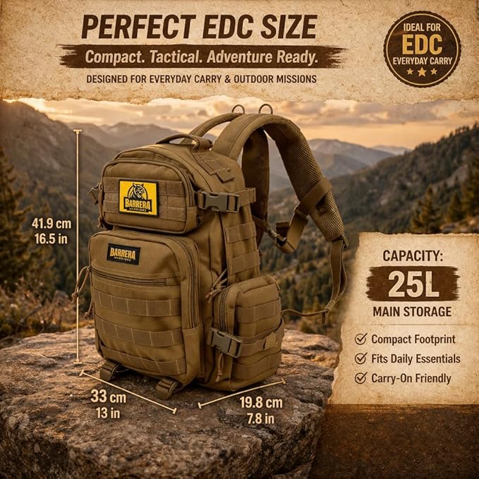 Tactical Backpack 25L + EDC Sling Bag Set- Military MOLLE Assault Pack with Crossbody Chest Bag Compact Tactical Daypack for Hiking Camping Travel &amp Bug Out Gear (Coyote Brown)