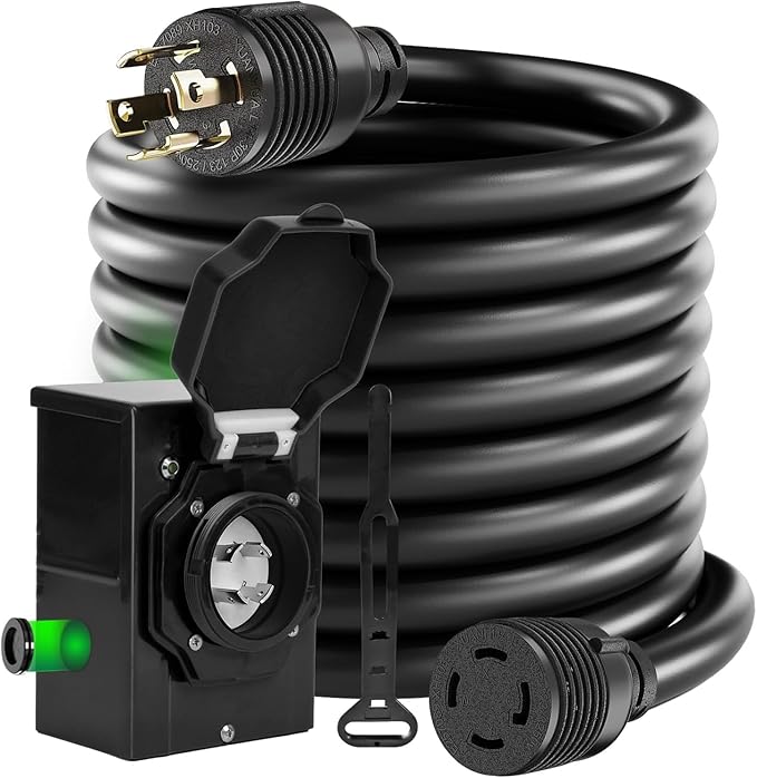 30 Amp 20FT RV Extension Cord Set with Power Inlet Box Heavy Duty NEMA L14-30P to L14-30R Generator Cord 125/250V 12500W Twist Lock Cable for RV Trailer Camper Home Backup