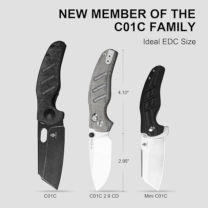 Kizer C01C 2.9 CD Sheepdog Pocket Knife 2.95 Elmax Drop Point Blade Folding Knife with Black Norplex UltreX™ Micarta Handle Small EDC Camping Survival Knives with Thumb Stud Ki3488.29CDA2
