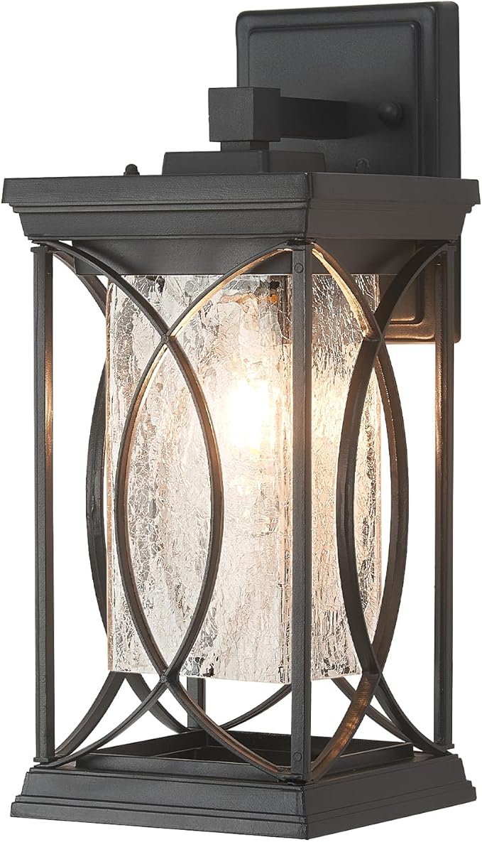 Refice Aluminum 15.2 Outdoor Wall Light IP65 Waterproof Outside Lights for House with Rippled Glass Shade Black Exterior Lighting Fixtures for Patio Garage Front Door Garden &amp Porch 1 Pack