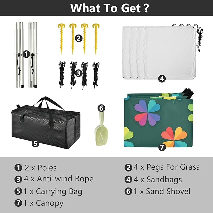 Beach Canopy with Windproof Ropes &amp Sandbags Beach Tent Sun Shade Sun Shelter for Camping Trips Fishing Backyard Fun or Picnics St. Patrick's Day Clover