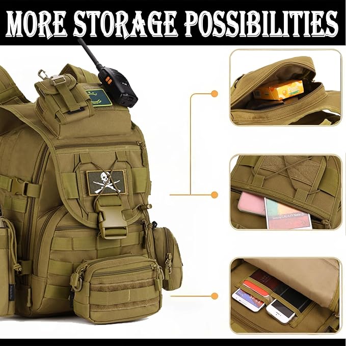 40L 600D Nylon Tactical Backpack - Waterproof Multifunctional with MOLLE System for Outdoor Travel Sports and Hiking(Black)