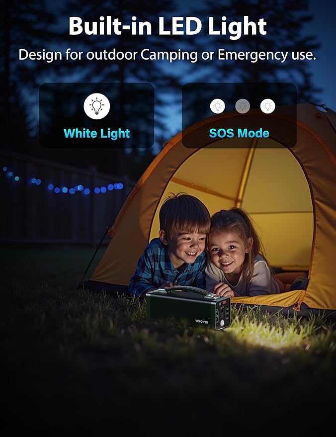 Portable Power Station 150W 133.2 Wh/36000mAh Fast Charging Rechargeable Generator with 5 Outputs AC Outlets Power Bank with LED Light for Backup Home Outdoor Emergency Travel Camping RV