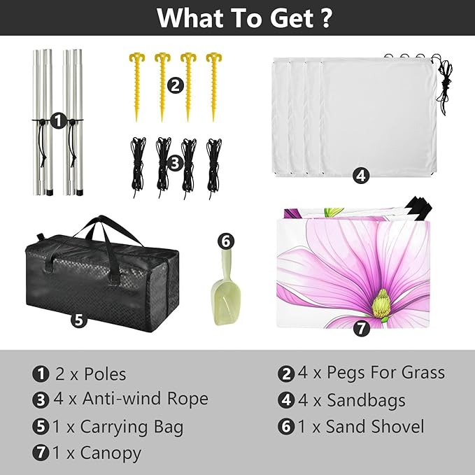 Beach Canopy with Windproof Ropes &amp Sandbags Beach Tent Sun Shade Sun Shelter for Camping Trips Fishing Backyard Fun or Picnics Magnolia Flowers