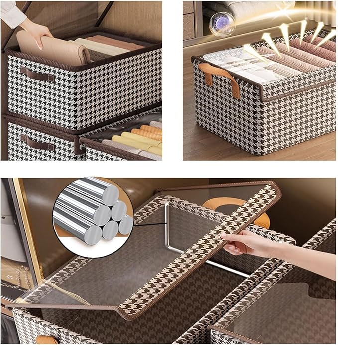 4PCS Foldable Storage Box with Lid - Extra Large Fabric Closet Organizer for Clothes 18.5x11x7.9 Inch Canvas Bin Collapsible Design for Bedroom Shelf Closet Underbed (Black &amp White)