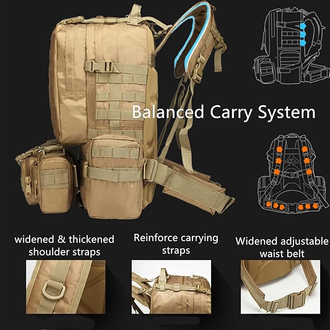 Tactical Backpack 50L Molle Daypack Men 4 in 1 Military Bag Outdoor Sport Hiking Climbing Army Camping Bags