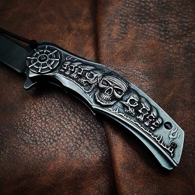 Stonewashed Spring Assist Opening Pocket Knife - Hunting Camping Fishing Tools