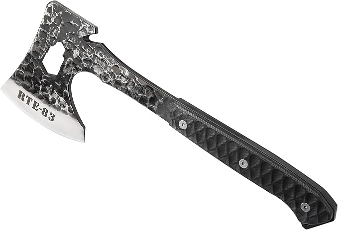 ROUTE83 Knives Hand Hammered Titanium Plated Tactical Tomahawk Hatchet Axe with Kydex Sheath