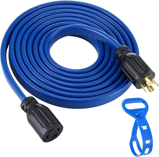 Kanayu 15 ft 4 Prong 30 Amp Flat Generator Extension Cord Compatible with Nema L14-30p/l14-30r 10 Gauge Flat Generator Power Cable Locking for Manual Transfer Switch 125/250v 7500w Etl Listed
