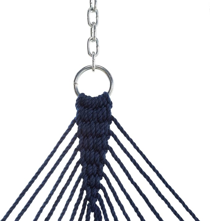 Hatteras Hammocks Small Navy DuraCord Rope Hammock – 11 ft. x 45 in. 450 lb Capacity Cumaru Spreader Bar Zinc-Plated Hardware Handcrafted in The USA