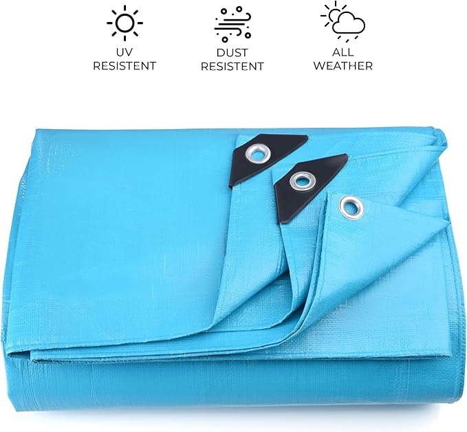 Tarps Heavy Duty Waterproof 16x20-12 mil Thick Camping Tent - Blue Tarp 16x20 UV Resistant Rip &amp Tear Proof with Metal Grommets – Multipurpose Use for Camping Tent Boat RV Car &amp Pool Cov
