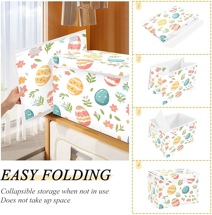 Christmas Storage Baskets with Lids Easter Eggs Collapsible Bins Stackable Fabric Linen Baskets Closet Organizer Container 16.5x12.6x11.8