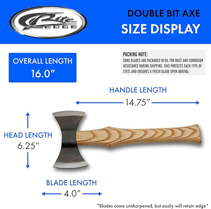 16 Ashwood Handle Double Bit Carbon Steel Outdoor Chopping Hand Axe with Sheath