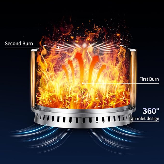 27 inch Smokeless Fire Pit with Waterproof Cover Stainless Steel Outdoor Smokeless Firepit Wood Burning Fire Pits for Camping BonfireLow Smoke Firepit for Outside