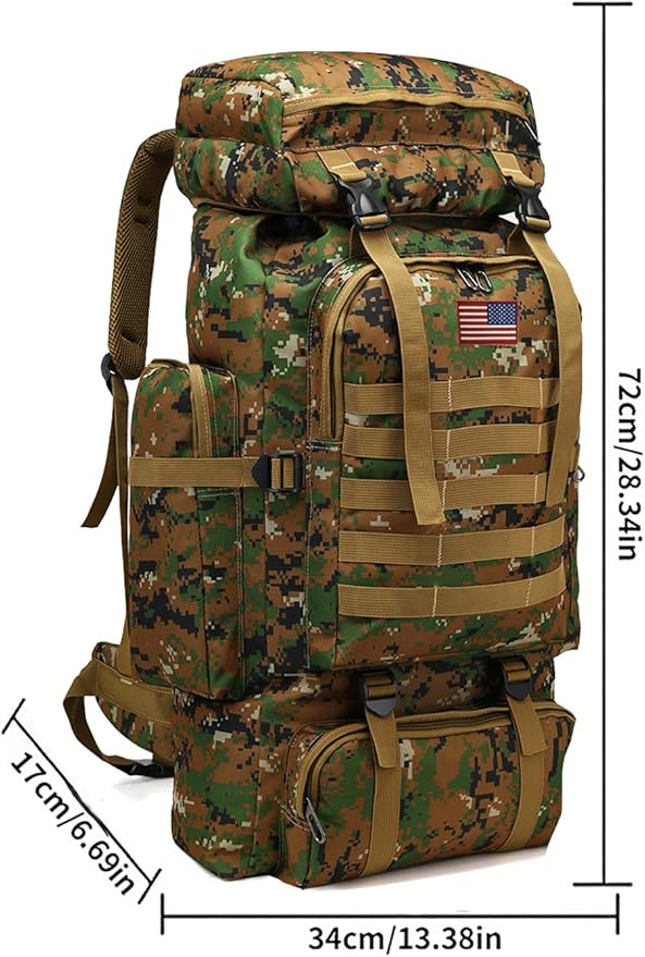 JUMAHE Rugged 80L Military Backpack for Men Versatile Waterproof and Breathable Ideal for Camping Hiking and Travel (Jungle)