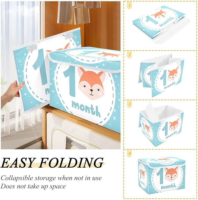 1_month Storage Container with Lid Foldable Organization Storage Storage Bins for Clothes for Home Studyroom Dormroom