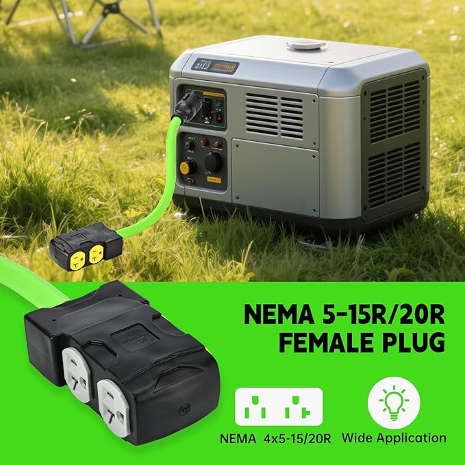 30 Amp to 20Amp Generator Distribution Adapter L14-30P to 4 X 5-20R/15R 4-Prong to Mutiple Household Outlet w/ 20amp Circuit Breaker 1.5FT