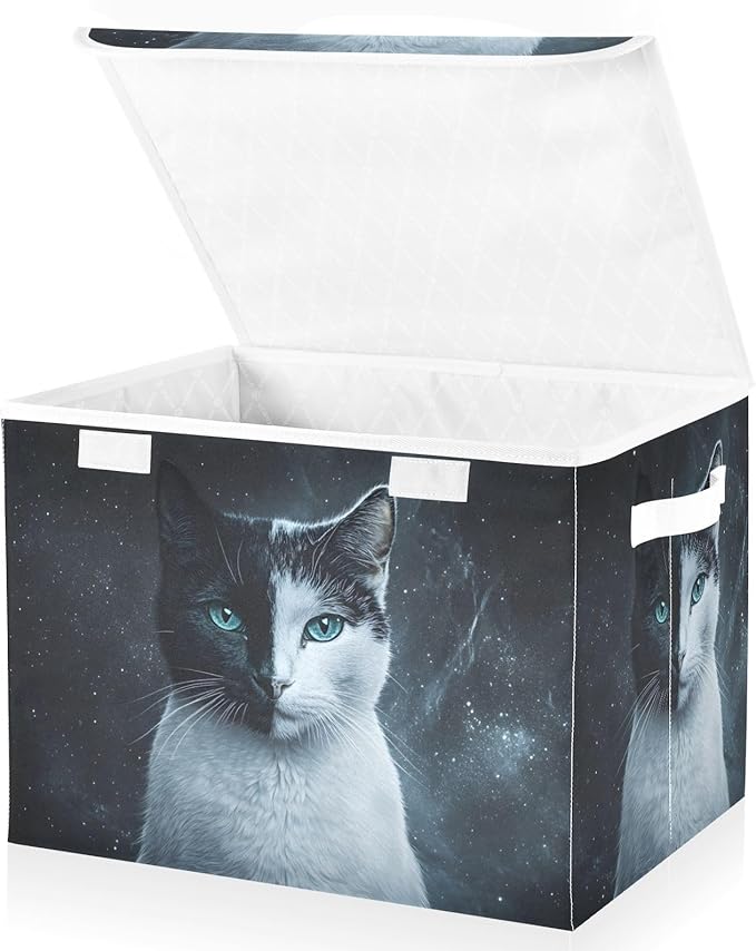 Storage Cube with Lid Two Face Cat Print 16.5×12.6×11.8 IN Collapsible Large Capacity Foldable Storage Basket Bin Organizer