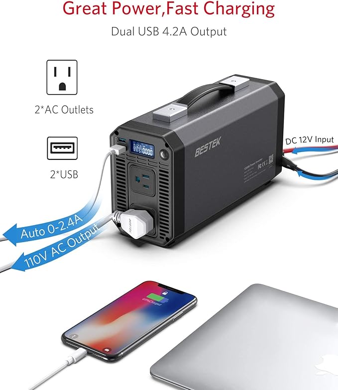 BESTEK 1200 Watt Power Inverter 12V DC to 110V AC Car Inverter with LCD Display 2 AC Outlets 5V/2.4A USB Port Cables Included Car Power Converter for Truck Home Vehicles Laptop