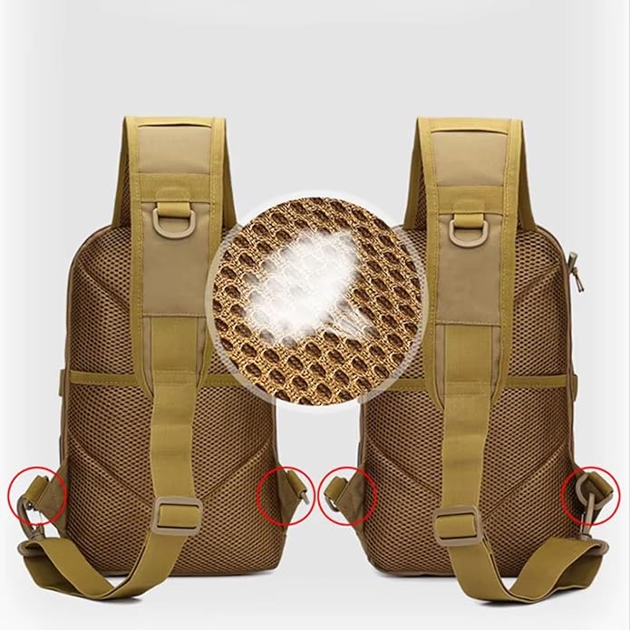 Men's Tactical Sling Bag Crossbody Shoulder Daypack with USB Charging Port for Cycling Travel Hiking