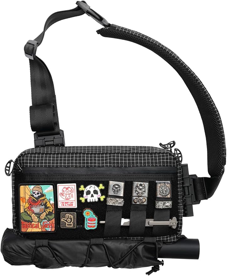 TACTICAL_GEEK Crossbody Shoulder Bag Multipurpose Daypack Chest Backpack Casual Sling Bag for Men &amp Women (L3-T60 Black Silver)