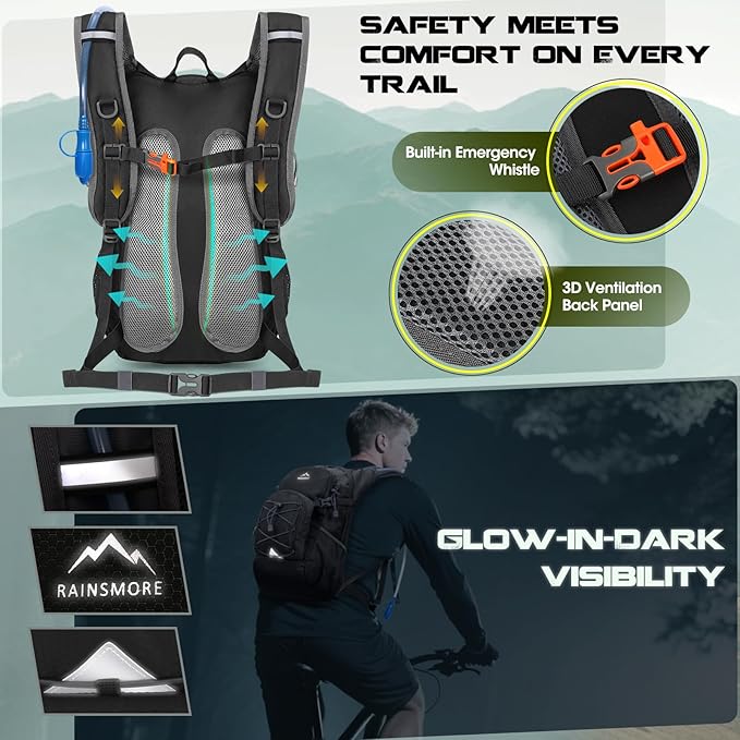 Hydration Backpack with Water Bladder 18L Lightweight Hiking Backpack for Women&ampMen Small Insulated Hydration Water Pack for Hiking Running Cycling Biking