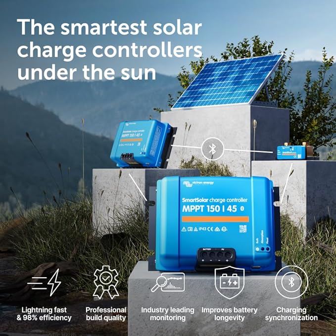 Victron Energy SmartSolar MPPT Solar Charge Controller (Bluetooth) - Charge Controllers for Solar Panels - 150V 45 amp 12/24/36/48-Volt