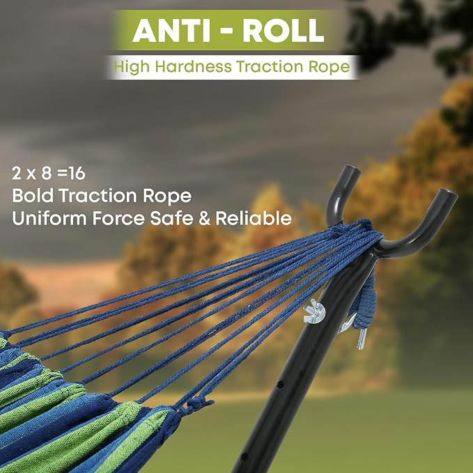 Double Hammock with Space Saving Steel Stand(450 lb Capacity - Premium Carry Bag Included)Portable Hammock with Heavy Duty Steel Stand for BackyardCamping or GardenBlue