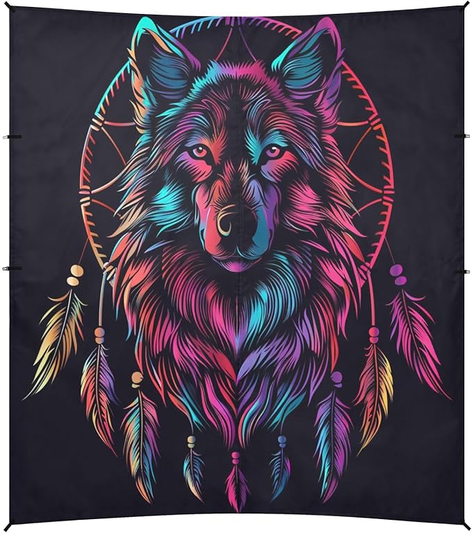ALAZA Dreamcatcher Wolf Portrait Beach Tent Sun Shelter UPF50+ Protection Beach Shade Canopy w/ 4 Sandbags for Outdoor Camping Fishing Backyard Fun Picnic 10x9 ft